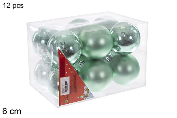 Pack 12 bolas verde menta brillo/mate 6 cm