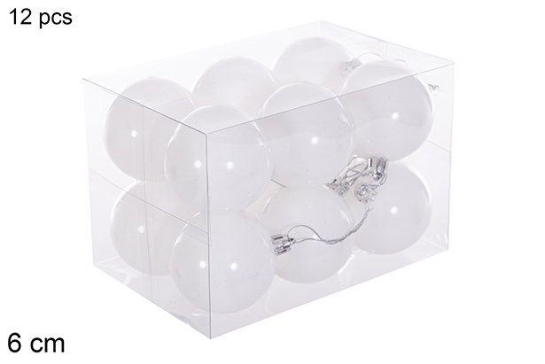 Pack 12 bolas blanca brillo 6 cm