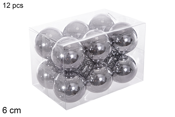 Pack 12 bolas de glitter cinzento 6 cm