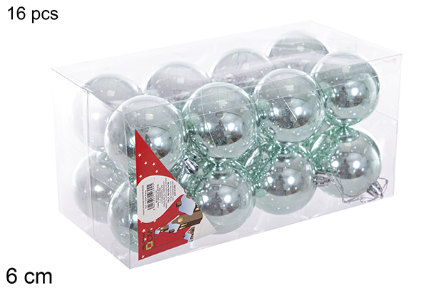 Pack 16 bolas verde menta brillo 6 cm