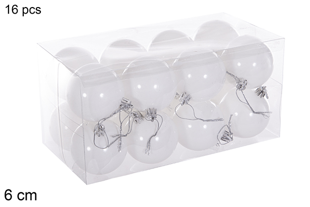 Pack 16 boules pailletées blanches 6 cm