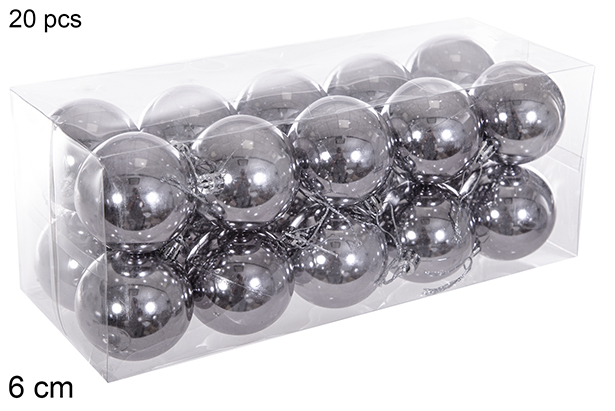 Pack 20 bolas de glitter cinzento 6 cm