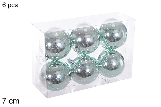 Pack 6 bolas de glitter verde menta 7 cm