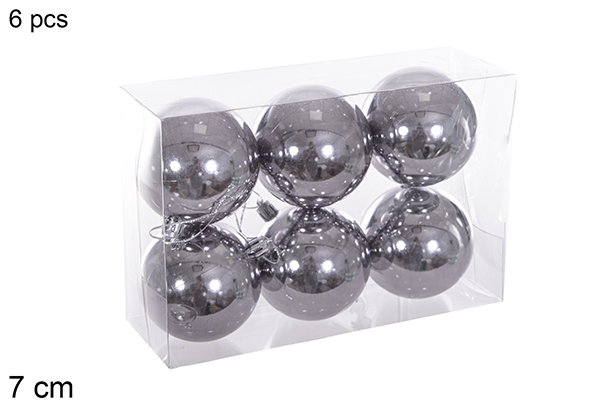 Pack 6 bolas gris brillo 7 cm