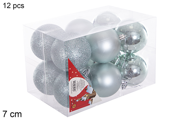 Pack 12 palline verde menta lucide/opache/glitter 7 cm