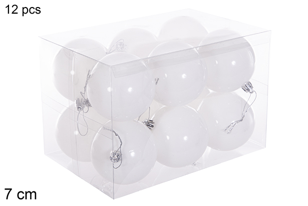 Pack 12 boules pailletées blanches 7 cm