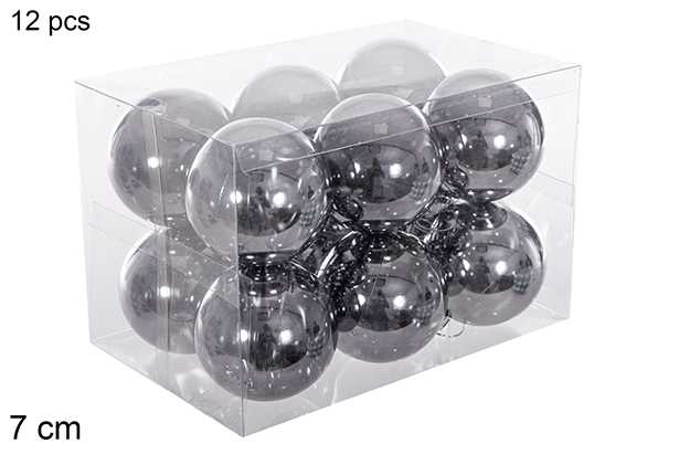 Pack 12 boules pailletées grises 7 cm