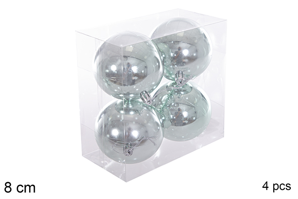 Pack 4 mint green glitter balls 8 cm