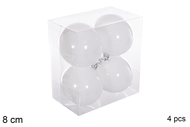 Pack 4 boules à paillettes blanches 8 cm