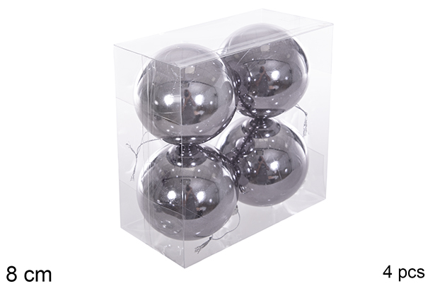 Pack 4 palline glitterate grigie 8 cm