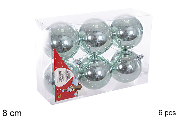 [116265] Pack 6 palline glitter verde menta 8 cm