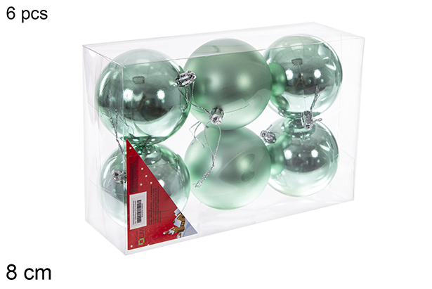 Pack 6 palline verde menta lucide/opache 8 cm