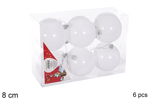 Pack 6 white glitter balls 8 cm