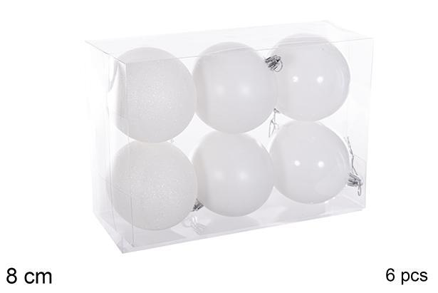 Pack 6 bolas blanca brillo/mate 8 cm