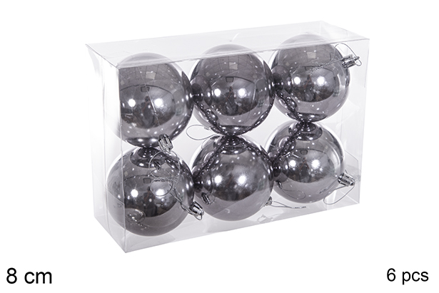 Pack 6 palline glitterate grigie 8 cm