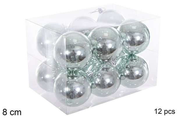 Pack 12 bolas verde menta brillo 8 cm