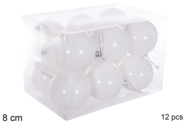 Pack 12 white glitter balls 8 cm