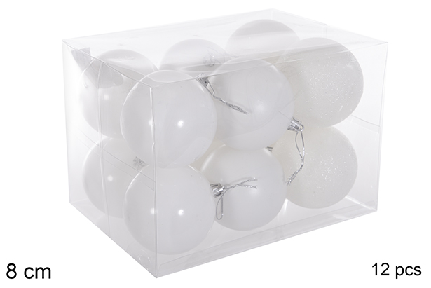 Pack 12 palline bianche lucide/opache/glitter 8 cm