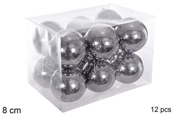 [116298] Pack 12 bolas gris brillo 8 cm