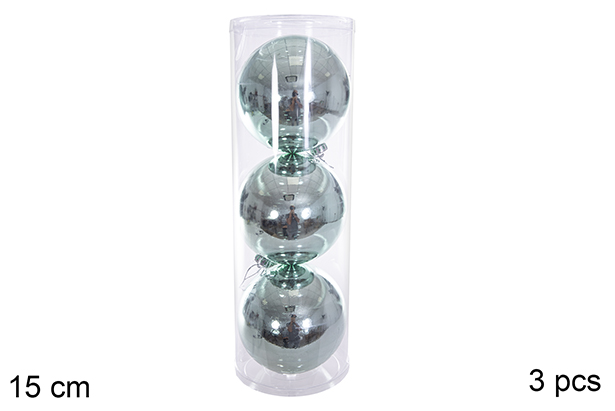 Pack 3 bolas verde menta brillo 15 cm