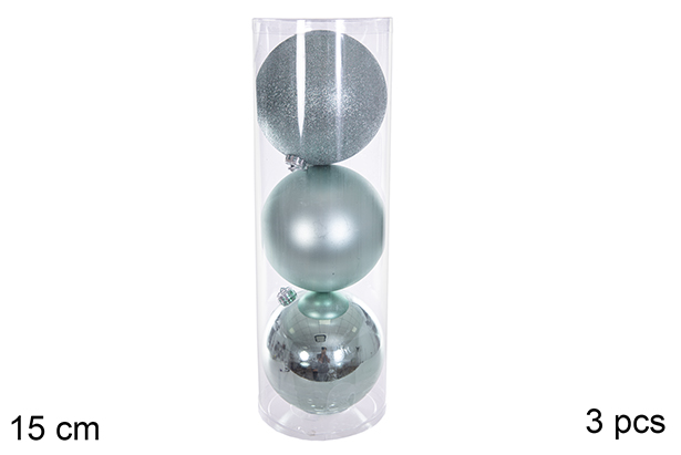 Pack 3 palline verde menta lucide/opache/glitter 15 cm