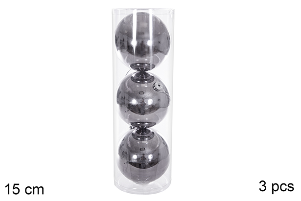 Pack 3 bolas cinza brilhante 15 cm