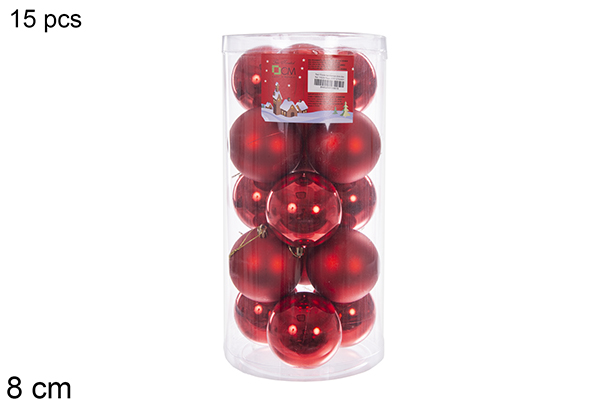 Pack 15 palline rosse lucide/opache cilindriche 8 cm
