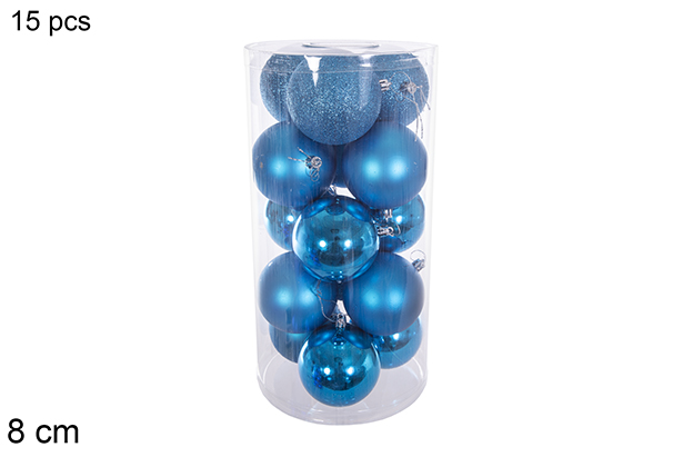 Pack 15 bolas turquesa brillo/mate cilindro 8 cm