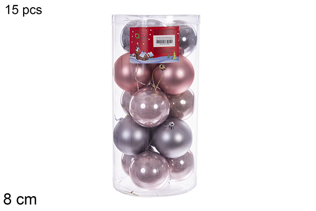 Pack 15 rose gold/grey glossy/matte balls assorted cylinder 8 cm