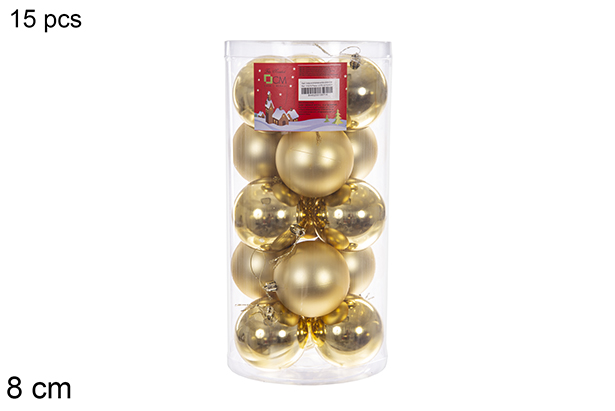 Pack 15 boules dorées brillantes/mat assorties cylindre 8 cm