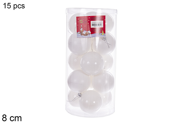 Pack 15 bolas blanca brillo/mate surtidos cilindro 8 cm