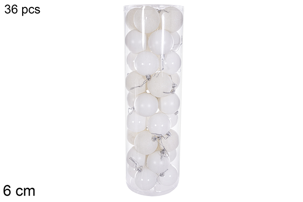 Pack 36 boules blanches brillantes/mates/pailletées cylindre 6 cm