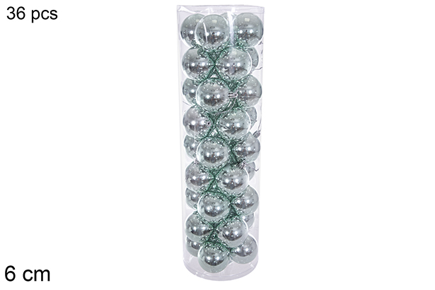 Pack 36 palline glitter verde menta cilindro 6 cm