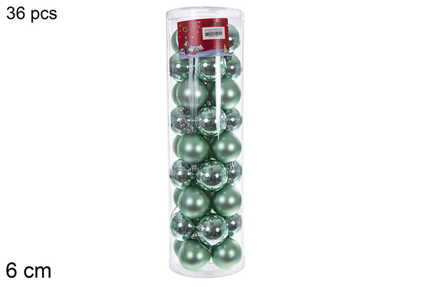 Pack 36 boules vert menthe brillant/mat cylindre 6 cm