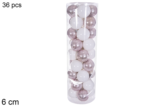 Pack 36 cilindros de bolas de brilho ouro rosa/branco 6 cm