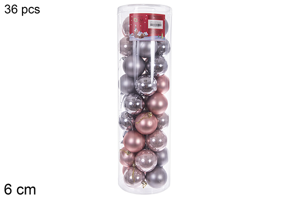 Pack 36 palline oro rosa/grigio lucido/opaco clindro 6 cm