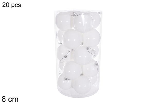 Pack 20 boules blanches à paillettes dans un cylindre 8 cm