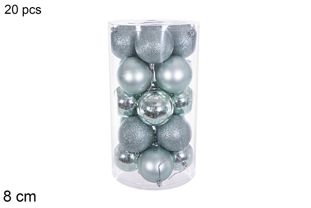 Pack 20 mint green glitter/matte/glitter balls cylinder 8 cm
