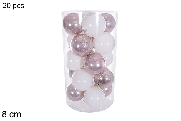 Pack 20 palline cilindriche glitter oro rosa/bianco 8 cm