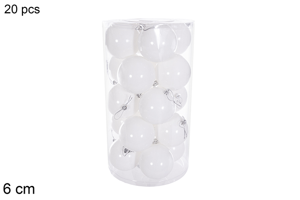 Pack 20 bolas blanca brillo cilindro 6 cm