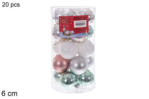 Pack 20 bolas ouro rosa/prata/verde menta/branco brilhante/mate cilindro 6 cm