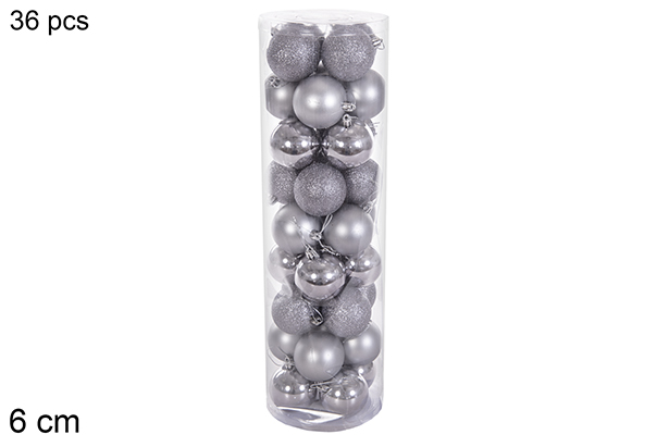 Pack 36 palline grigio lucido/opaco/glitter cilindro 6 cm