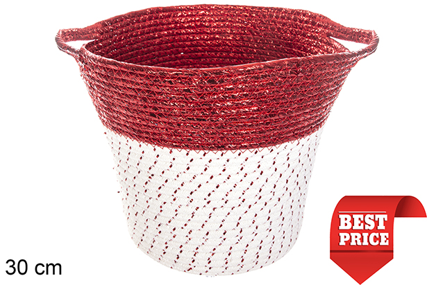 [116372] Cesta cuerda de algodón con papel rojo y asas 30 cm