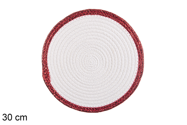 Set de table coton blanc bord rouge 30 cm