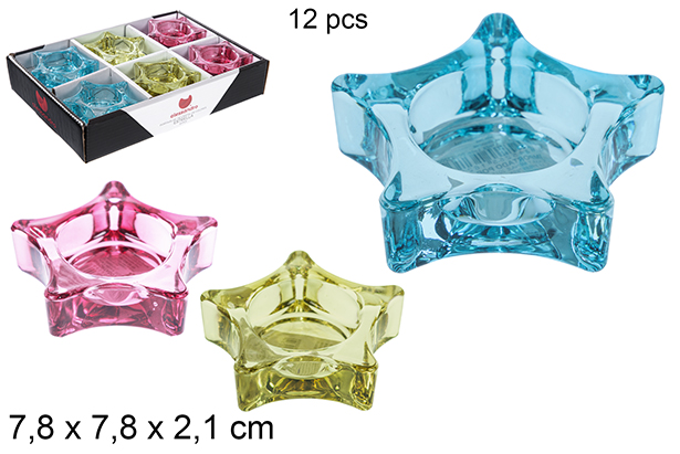 [116572] Assorted color star glass candle holder 7,8 cm
