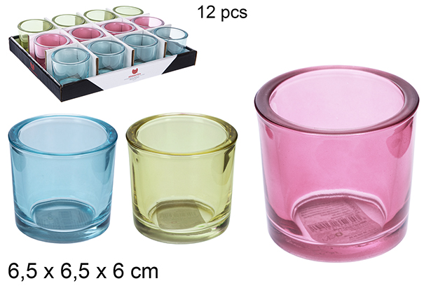 Round glass candle holder assorted color 6,5 cm