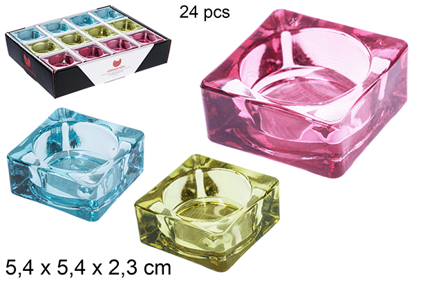 Portavelas cristal cuadrado color surtido 5,4 cm