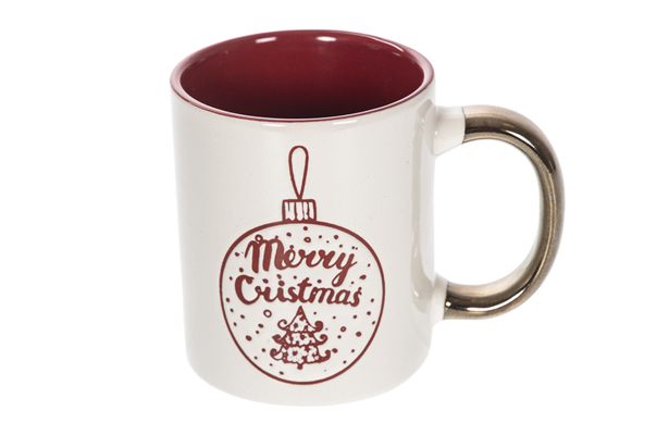 [116693] Mug en céramique avec poignée en métal décoré de motifs de Noël assortis