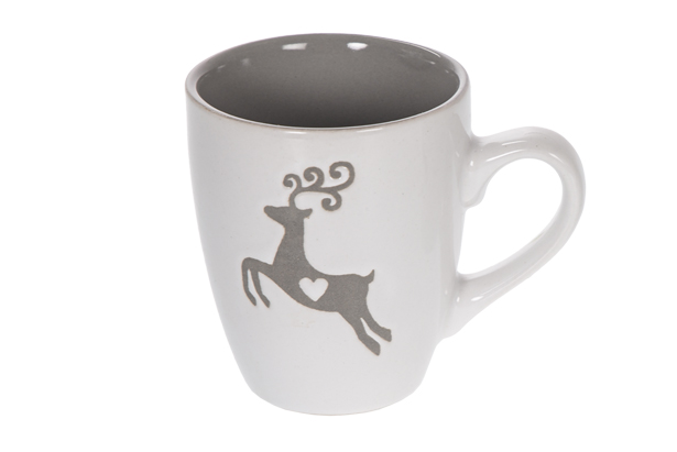 [116712] Mug à café en céramique décoré de rennes couleurs assorties