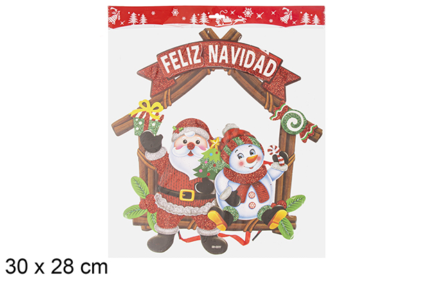 Pingente Papai Noel com boneco de neve em portal 30x28 cm